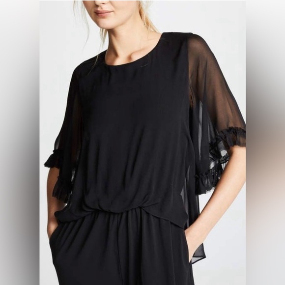 KOBI HALPERIN Doria Sheer-Sleeve Jumpsuit Black Anthropology‎ - Picture 2 of 12